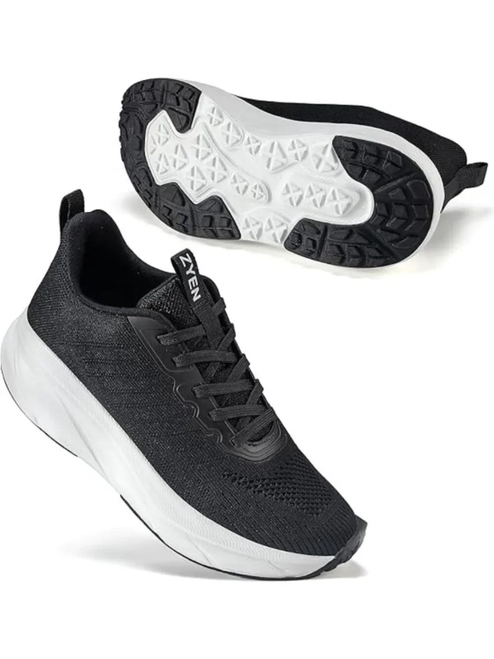 Women's Black White Walking Shoes Non-Slip Breathable Mesh Athletic Sneakers